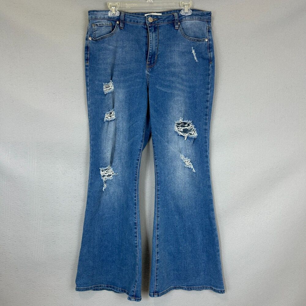 Almost Famous Distressed Flare Jeans Juniors 15 Blue Denim Y2K Festival Boho